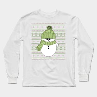 Krimbles Cheeky Festive Snowman Poinsettia Ugly Christmas Sweater Long Sleeve T-Shirt